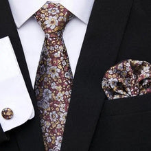 Load image into Gallery viewer, Men Elegant Red Silk Tie Classic Necktie Cufflinks Set Business Necktie With Handkerchief Perfect Match With Wedding Suit
