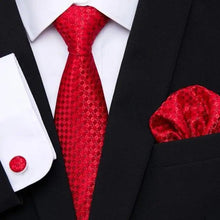 Load image into Gallery viewer, Men Elegant Red Silk Tie Classic Necktie Cufflinks Set Business Necktie With Handkerchief Perfect Match With Wedding Suit
