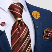 Load image into Gallery viewer, Men Luxury Red Silk Necktie Matching Cufflinks Set For Men Bridegroom Wedding Business Necktie Elegant Design Ideal Gift For Men
