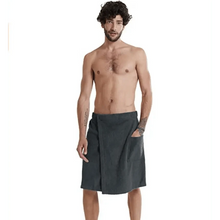 Load image into Gallery viewer, Men Plush Fleece Wrap Spa Gym Bath Wrap Solid Color Classy Design Bathrobes With Pocket Trendy Men's Bath Wrap
