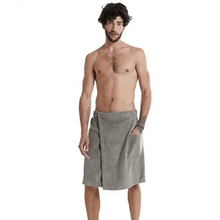 Load image into Gallery viewer, Men Plush Fleece Wrap Spa Gym Bath Wrap Solid Color Classy Design Bathrobes With Pocket Trendy Men's Bath Wrap
