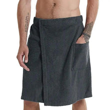 Load image into Gallery viewer, Men Plush Fleece Wrap Spa Gym Bath Wrap Solid Color Classy Design Bathrobes With Pocket Trendy Men's Bath Wrap
