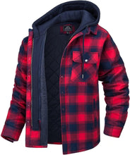 Load image into Gallery viewer, Men's Modern Warm Jacket With Removable Hood Winter Coats Men's Hooded Jackets Fashionable Autumn Jackets Winter Warm Coat Thick Hoodie Long Sleeve Outdoor Plaid Shirt Jackets
