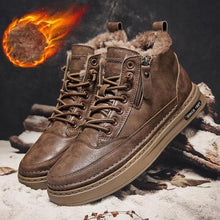 Load image into Gallery viewer, Men's Winter Cotton Shoes High-Top Fashion Casual Trend Boots Flat Shoes Winter Snow Boots Warm Ankle Booties Outdoor Work Shoes For Cold Weather Soft Comfortable Walking Brown Shoes
