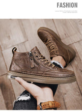 Load image into Gallery viewer, Men's Winter Cotton Shoes High-Top Fashion Casual Trend Boots Flat Shoes Winter Snow Boots Warm Ankle Booties Outdoor Work Shoes For Cold Weather Soft Comfortable Walking Brown Shoes
