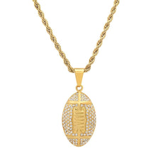 Load image into Gallery viewer, Men's 18k Gold Plated Stainless Steel and Simulated Diamonds American Football Pendant
