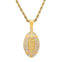 Load image into Gallery viewer, Men's 18k Gold Plated Stainless Steel and Simulated Diamonds American Football Pendant
