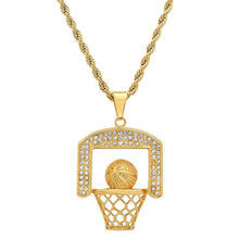 Load image into Gallery viewer, Men's 18k Gold Plated Stainless Steel and Simulated Diamonds Basketball Pendant

