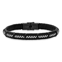 Load image into Gallery viewer, Men's Black Braided Leather and Inlay Stainless Steel Box Chain Bracelet
