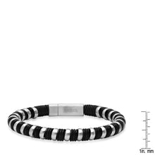 Load image into Gallery viewer, Men's Black Leather and Stainless Steel Braided Bracelet
