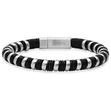Load image into Gallery viewer, Men's Black Leather and Stainless Steel Braided Bracelet
