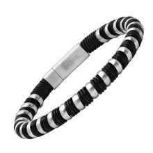 Load image into Gallery viewer, Men's Black Leather and Stainless Steel Braided Bracelet
