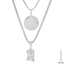 Load image into Gallery viewer, Men's Box Chain Double Row Pendant and Jesus Head Necklace

