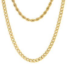 Load image into Gallery viewer, Men's Cuban and Rope Chain Double Row Necklace
