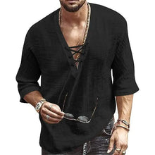 Load image into Gallery viewer, Men's Fashion Shirt Short Sleeve Beach V-Neck Drawstring
