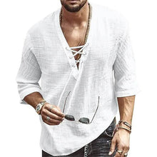 Load image into Gallery viewer, Men's Fashion Shirt Short Sleeve Beach V-Neck Drawstring
