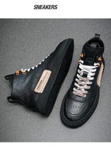 Load image into Gallery viewer, Mens Handmade Sneakers Leather Breathable Dress Shoes Luxury Shoes Casual Shoes Flat Footwear Classic Black White Men Fashion Walking Leather Mens Sneakers
