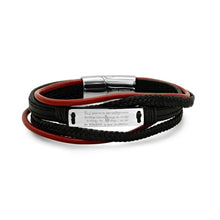 Load image into Gallery viewer, Men's Layered Leather With Stainless Steel Serenetiy Prayer Id Bracelet
