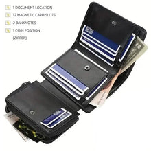 Load image into Gallery viewer, Men's Short Multi-Card Slots Tri-Fold Zipper Coin Pocket Wallet
