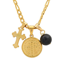 Load image into Gallery viewer, Men's Stainless Steel and Black Enamel St. Benedict, Black Ball and Cross Charm Pendant

