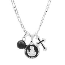 Load image into Gallery viewer, Men's Stainless Steel and Black Enamel St. Benedict, Black Ball and Cross Charm Pendant

