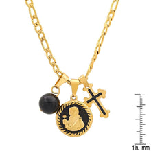 Load image into Gallery viewer, Men's Stainless Steel and Black Enamel St. Benedict, Black Ball and Cross Charm Pendant
