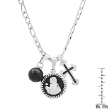 Load image into Gallery viewer, Men's Stainless Steel and Black Enamel St. Benedict, Black Ball and Cross Charm Pendant
