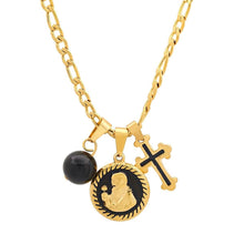 Load image into Gallery viewer, Men's Stainless Steel and Black Enamel St. Benedict, Black Ball and Cross Charm Pendant
