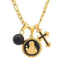 Load image into Gallery viewer, Men's Stainless Steel and Black Enamel St. Benedict, Black Ball and Cross Charm Pendant
