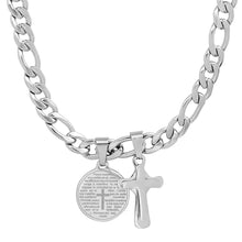 Load image into Gallery viewer, Men's Stainless Steel Cross and Our Father Prayer Round Pendant
