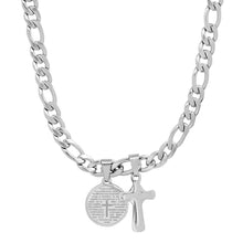 Load image into Gallery viewer, Men's Stainless Steel Cross and Our Father Prayer Round Pendant
