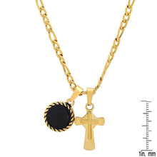 Load image into Gallery viewer, Men's Stainless Steel Cross and Round Black Enamel Pendant
