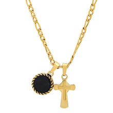 Load image into Gallery viewer, Men's Stainless Steel Cross and Round Black Enamel Pendant
