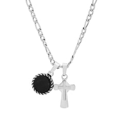 Load image into Gallery viewer, Men's Stainless Steel Cross and Round Black Enamel Pendant
