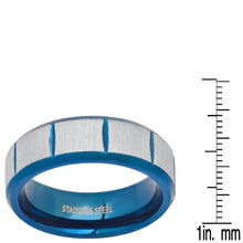 Load image into Gallery viewer, Men's Two Tone Blue IP and Stainless Steel Ring
