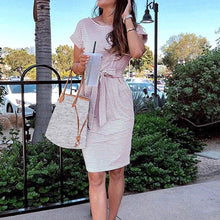 Load image into Gallery viewer, MEROKEETY Women's Striped Short Sleeve T-Shirt Dress
