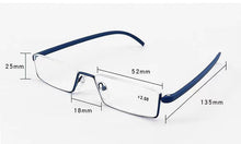 Load image into Gallery viewer, Metal Anti Blue Light Reading Glasses Men Half Frame Prescription Eyeglasses Male  Eyewear With Case For Men And Women Unisex Stylish Eyeglasses Glasses Clear Lens +1.75
