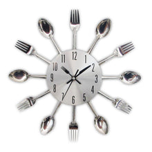 Load image into Gallery viewer, Metal Kitchen Wall Clock Creative  Kitchen Wall Clock 3D Modern Creative Kitchen Cutlery Spoon Fork Time Like Wall Clock Wall Sticker Room Home Decoration Quartz Wall Art Cutlery Mounted Clocks Modern Design Home Decorative
