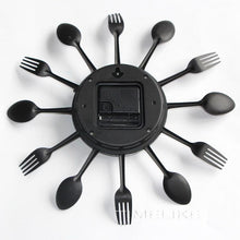 Load image into Gallery viewer, Metal Kitchen Wall Clock Creative  Kitchen Wall Clock 3D Modern Creative Kitchen Cutlery Spoon Fork Time Like Wall Clock Wall Sticker Room Home Decoration Quartz Wall Art Cutlery Mounted Clocks Modern Design Home Decorative
