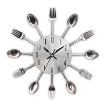 Load image into Gallery viewer, Metal Kitchen Wall Clock Creative  Kitchen Wall Clock 3D Modern Creative Kitchen Cutlery Spoon Fork Time Like Wall Clock Wall Sticker Room Home Decoration Quartz Wall Art Cutlery Mounted Clocks Modern Design Home Decorative
