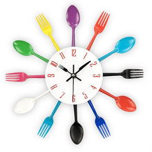 Load image into Gallery viewer, Metal Kitchen Wall Clock Creative  Kitchen Wall Clock 3D Modern Creative Kitchen Cutlery Spoon Fork Time Like Wall Clock Wall Sticker Room Home Decoration Quartz Wall Art Cutlery Mounted Clocks Modern Design Home Decorative
