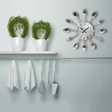 Load image into Gallery viewer, Metal Kitchen Wall Clock Creative  Kitchen Wall Clock 3D Modern Creative Kitchen Cutlery Spoon Fork Time Like Wall Clock Wall Sticker Room Home Decoration Quartz Wall Art Cutlery Mounted Clocks Modern Design Home Decorative
