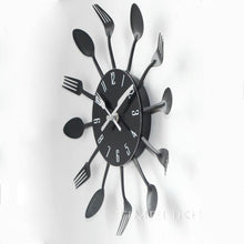 Load image into Gallery viewer, Metal Kitchen Wall Clock Creative  Kitchen Wall Clock 3D Modern Creative Kitchen Cutlery Spoon Fork Time Like Wall Clock Wall Sticker Room Home Decoration Quartz Wall Art Cutlery Mounted Clocks Modern Design Home Decorative
