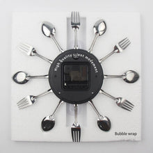 Load image into Gallery viewer, Metal Kitchen Wall Clock Creative  Kitchen Wall Clock 3D Modern Creative Kitchen Cutlery Spoon Fork Time Like Wall Clock Wall Sticker Room Home Decoration Quartz Wall Art Cutlery Mounted Clocks Modern Design Home Decorative
