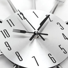 Load image into Gallery viewer, Metal Kitchen Wall Clock Creative  Kitchen Wall Clock 3D Modern Creative Kitchen Cutlery Spoon Fork Time Like Wall Clock Wall Sticker Room Home Decoration Quartz Wall Art Cutlery Mounted Clocks Modern Design Home Decorative
