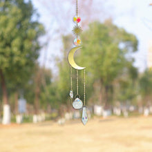 Load image into Gallery viewer, Metallic Hoop Moon Sun Wind Chimes Crystals Sun-catcher Ornament With Chakra Energy K9 Crystal Ball Prisms Hanging Rainbow Chaser Window Curtains Pendant Home Decor Gifts
