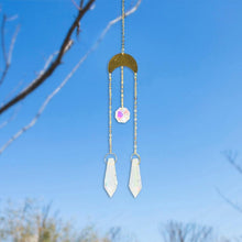 Load image into Gallery viewer, Metallic Hoop Moon Sun Wind Chimes Crystals Sun-catcher Ornament With Chakra Energy K9 Crystal Ball Prisms Hanging Rainbow Chaser Window Curtains Pendant Home Decor Gifts
