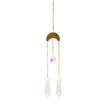 Load image into Gallery viewer, Metallic Hoop Moon Sun Wind Chimes Crystals Sun-catcher Ornament With Chakra Energy K9 Crystal Ball Prisms Hanging Rainbow Chaser Window Curtains Pendant Home Decor Gifts
