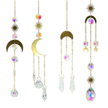 Load image into Gallery viewer, Metallic Hoop Moon Sun Wind Chimes Crystals Sun-catcher Ornament With Chakra Energy K9 Crystal Ball Prisms Hanging Rainbow Chaser Window Curtains Pendant Home Decor Gifts
