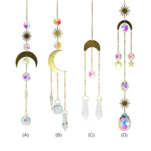 Load image into Gallery viewer, Metallic Hoop Moon Sun Wind Chimes Crystals Sun-catcher Ornament With Chakra Energy K9 Crystal Ball Prisms Hanging Rainbow Chaser Window Curtains Pendant Home Decor Gifts
